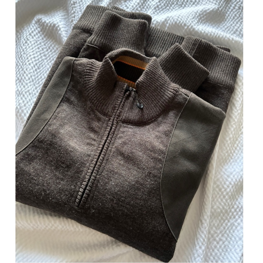 Beretta Honor Windstop Quarter-Zip Dark Brown Windproof Wool Blend Sweater
